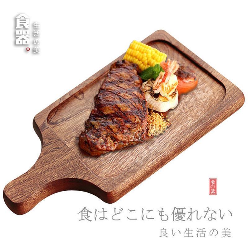 沙比利牛扒板西餐面包板牛排托盘板烤盘比萨饼板长方形橡木披萨板 橡木凹线小号30*15CM