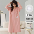 猫人孕妇待产裙春夏睡衣女纯棉月子服进产房睡裙哺乳带胸垫家居服 XL【推荐120-140斤】 99103【亲肤纯棉+产检免穿脱】