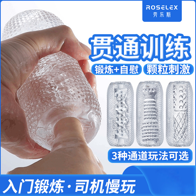 RoseLEX 双叠透明手动飞机杯双头贯通训练器阴茎锻炼倒模名器男性自慰器情趣小玩具成人用品高清大图