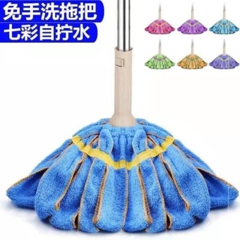 自拧水拖把【纤维线款】共1个拖 自拧水家用旋转拖把免手洗水拖懒人墩布不锈钢挤水地拖布干湿两。