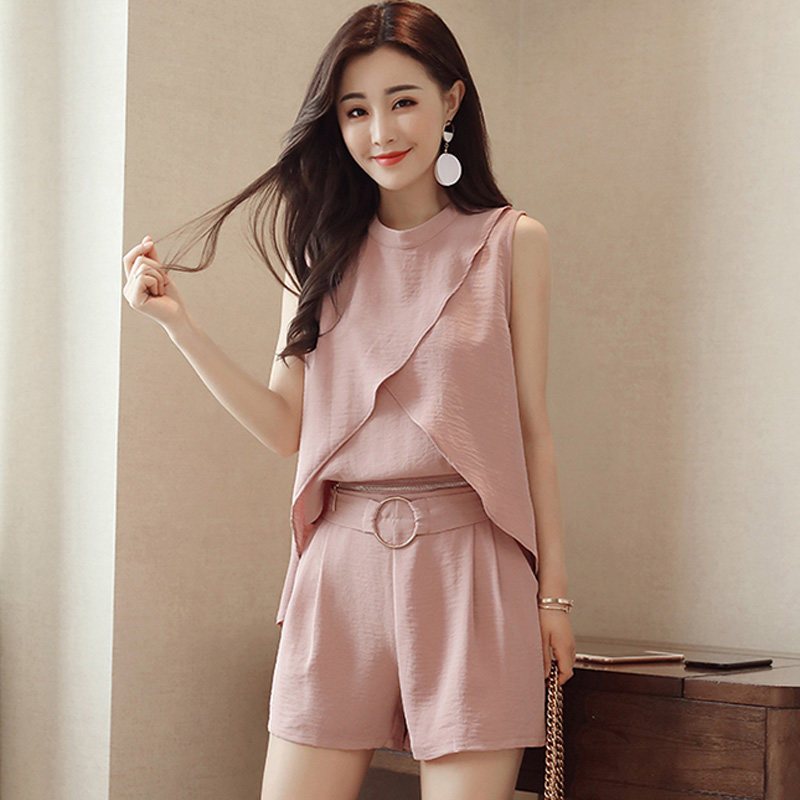 显瘦女士夏天新品时尚显瘦洋气两件套潮时髦宽松遮肉短裤套装女