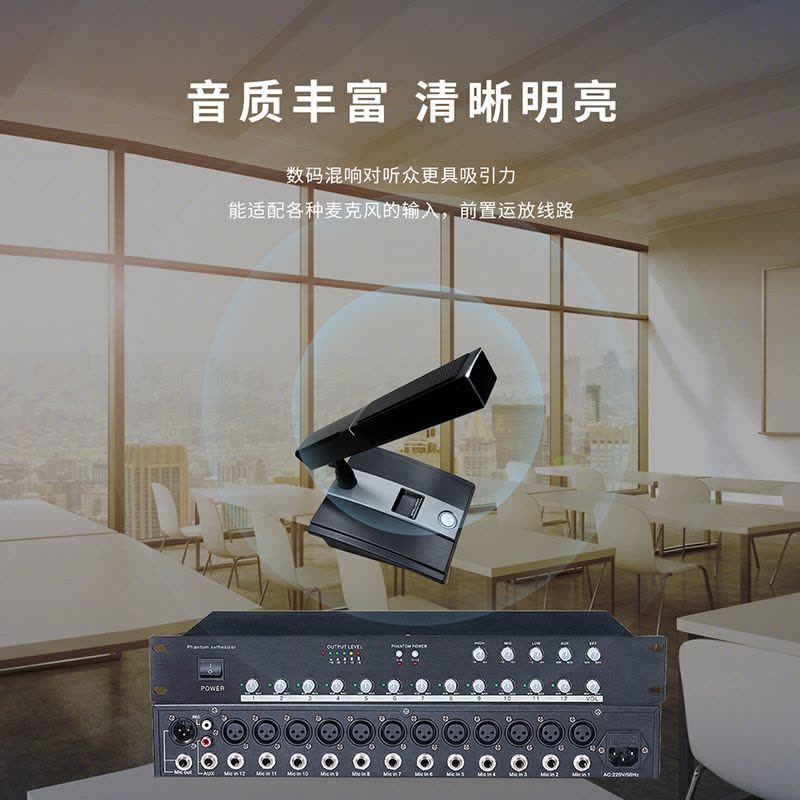 润普Runpu国产化音视频会议音频扩声系统话筒集线器十二路幻象供电混音器 RP-HT1012图片