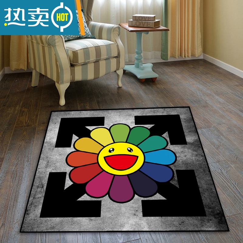 XIANCAI太阳花地毯潮流艺术潮牌卧室床边书房防滑装饰圆形椅垫鼓垫摇篮垫高清大图