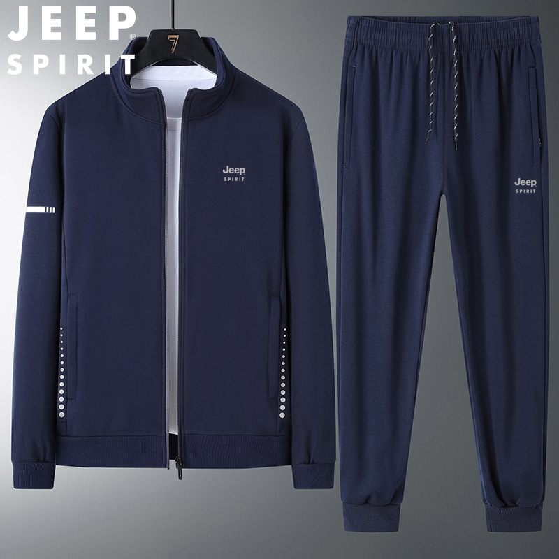 JEEPSPIRIT运动套装男秋季中年男装宽松休闲运动服 5XL 7199深蓝色（收口）