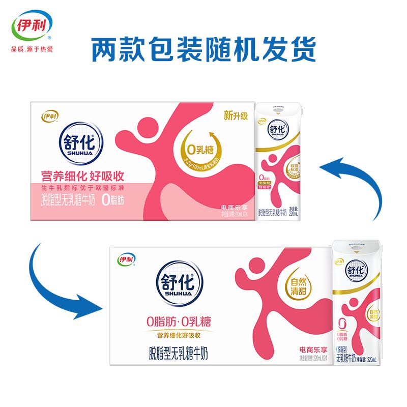 [9月生产]伊利舒化奶 无乳糖牛奶整箱 脱脂型220ml*24盒 0脂肪 礼盒装图片