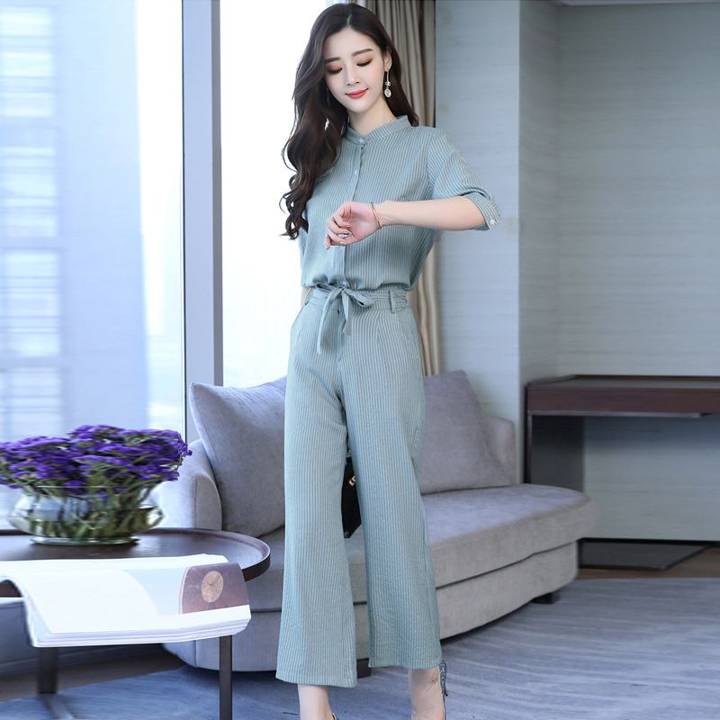 女士夏装新品女装女神范裤子两件套时尚气质显瘦矮个子时髦套装潮