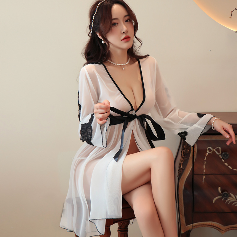 长夜漫漫情趣内衣火辣性感床上诱惑女士情趣睡衣纯欲风女浴袍1043 米黄色 均码(80-125斤)