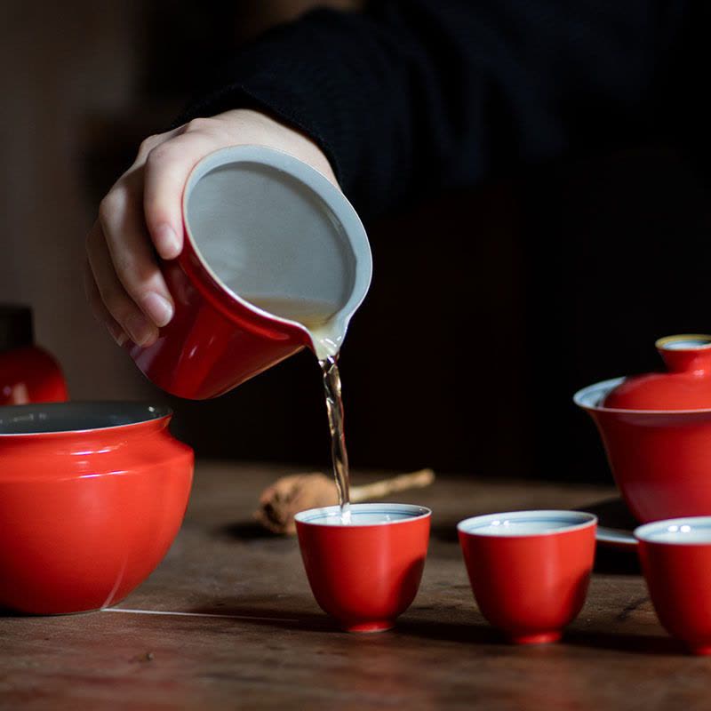 美帮汇原矿珊瑚红公道杯分茶器茶具陶瓷茶海茶道配件公杯分茶杯匀杯图片