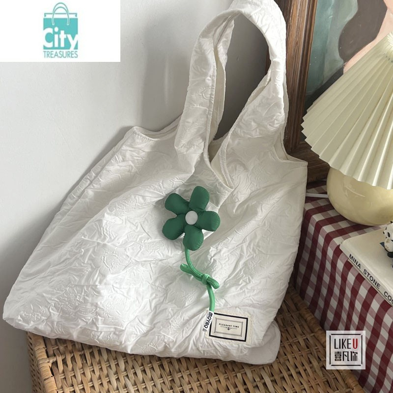 bangdou原创自制浮雕小清新单肩托特包休闲褶皱ins文艺简约时尚帆布包