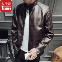 太子龍 秋冬季男士时尚修身皮夹克男休闲青年帅气立领pu机车皮衣加绒外套