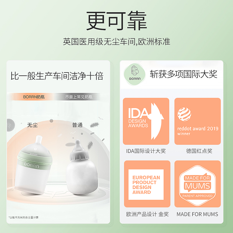 BORRN英国原装进口奶瓶150ml(无赠品)新生儿硅胶奶瓶防胀气防摔防呛奶0-6个月以上宝宝仿母乳实感高清大图