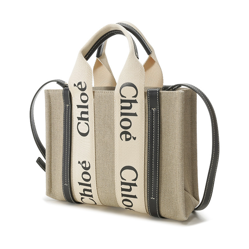 蔻依chloe女士织物配皮托特包购物袋帆布包手提单肩斜挎包小号chc22as