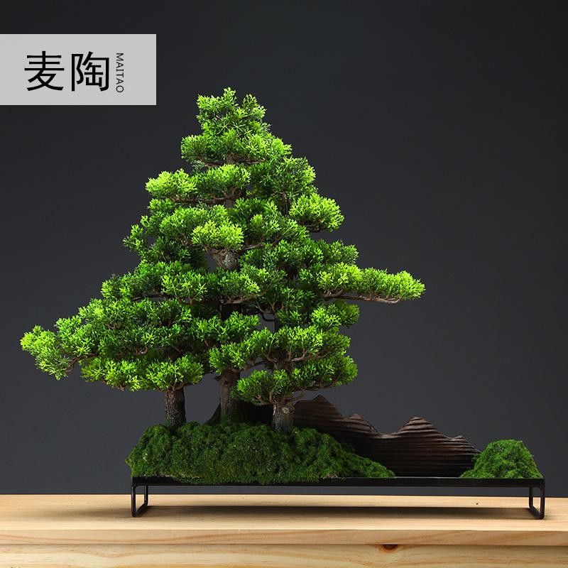 美帮汇创意家居仿真迎客松盆景仿真植物摆件客厅玄关样板房桌面摆件高清大图