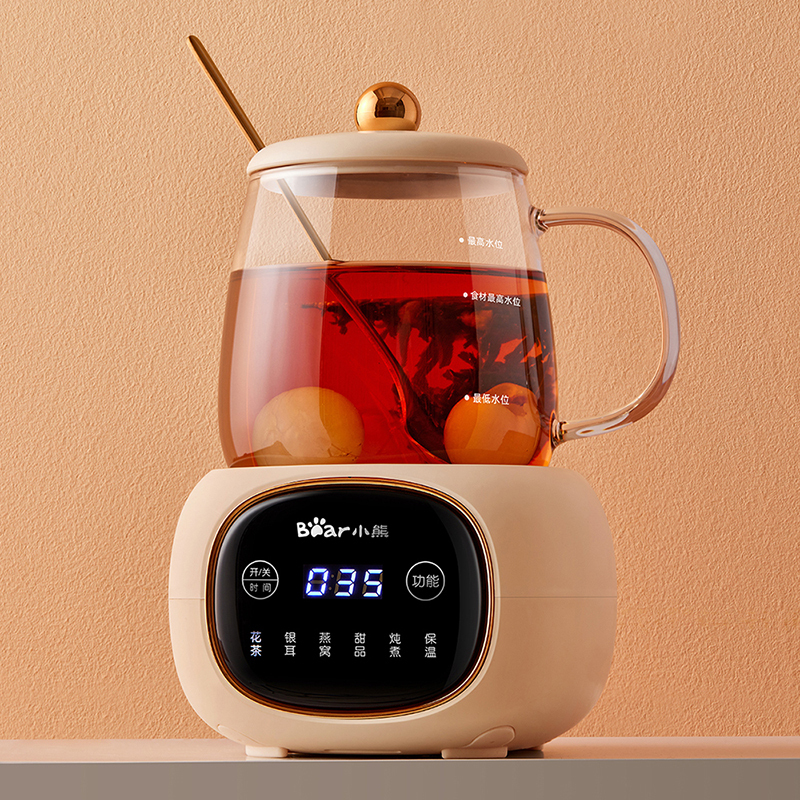 小熊bear养生壶暖饮壶电热杯垫400毫升小容量迷你精巧全玻璃壶体yshq