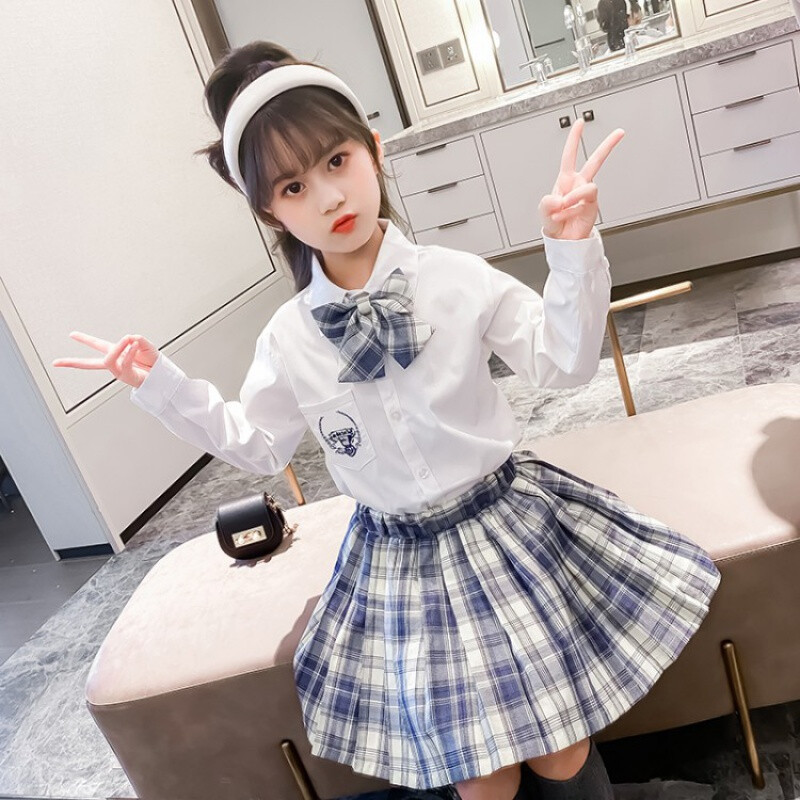 乌鹿童装女童套装裙秋装新款儿童套装jk百褶裙中大童套装裙子女学院风