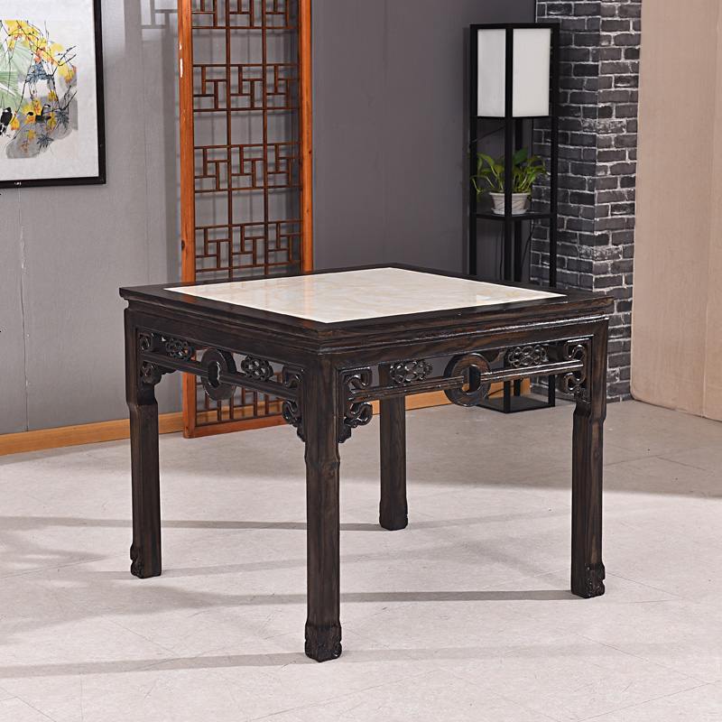 实木八仙桌中式正方形四方桌餐厅饭店大理石小方桌榆木家用吃饭桌