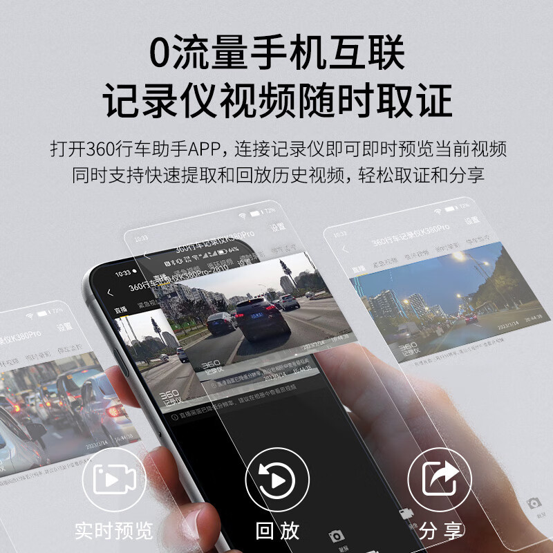 360行车记录仪K380升级版 微光夜视 高清录像 智能车载隐藏式 32G存储