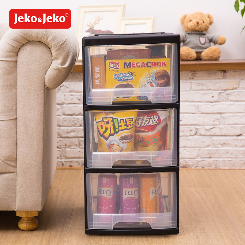JEKO&JEKO 落地式三层柜塑料透明儿童衣柜宝宝收纳盒储物箱抽屉式收纳柜子整理柜收纳箱 SWB-5476高清大图