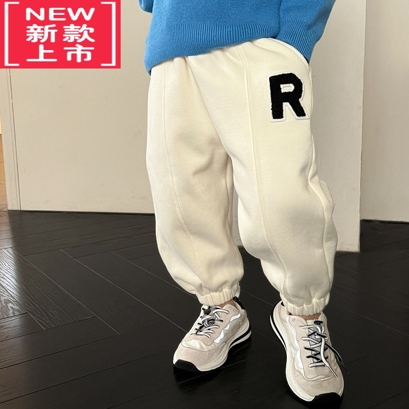 可莉允陈大猪L妈 男童加绒长裤2022新款冬装儿童宝宝保暖加厚束脚运动裤保暖裤