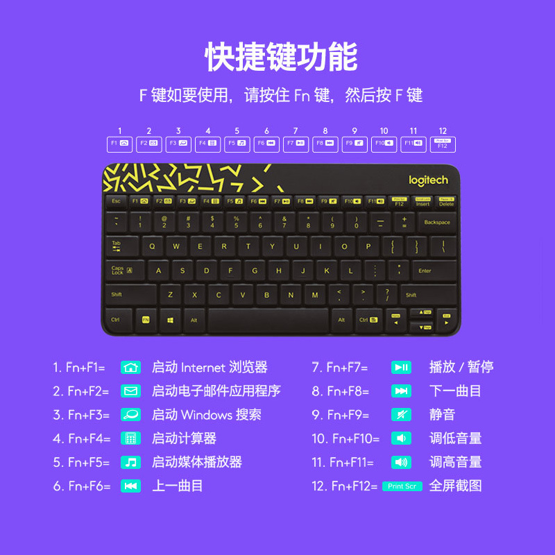 罗技(Logitech) MK240 Nano无线键鼠套装笔记本电脑键盘薄膜便携键 紧凑型 黑色