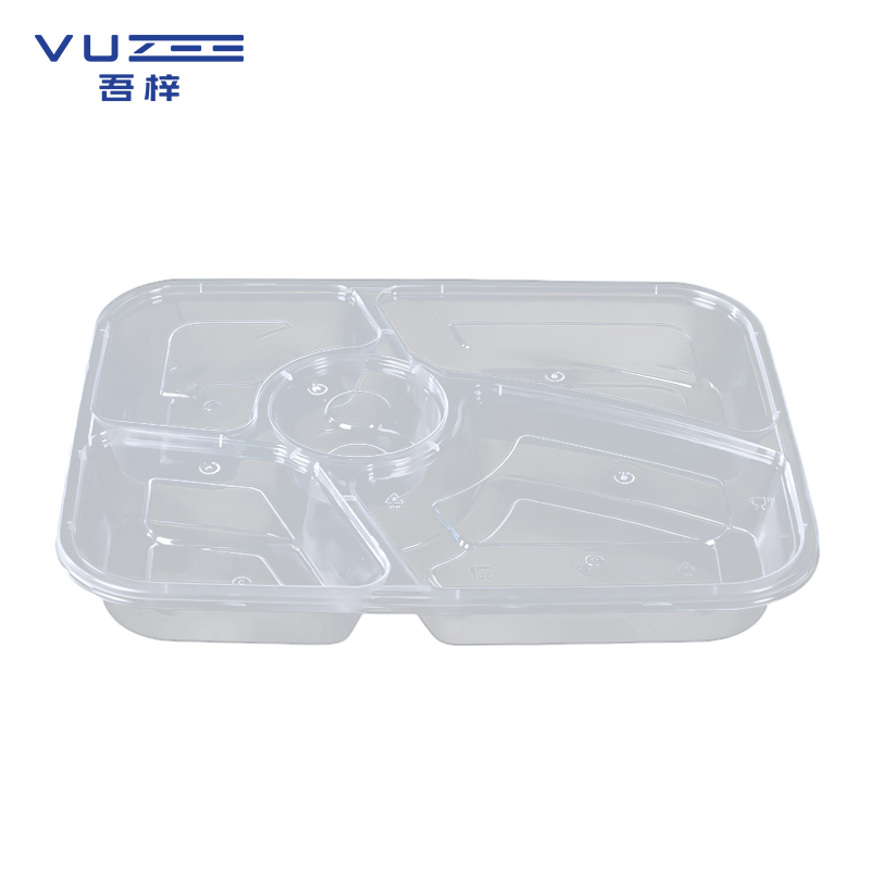 吾梓 一次性五格餐盒 透明打包饭盒 1000ml*150个/箱高清大图