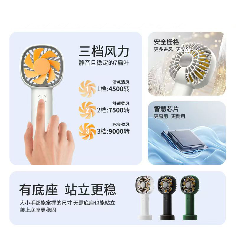 酷迪熊(kudixiong) 迷你手持小风扇可充电 白色[3档风力/静音/大电量]赠底座高清大图