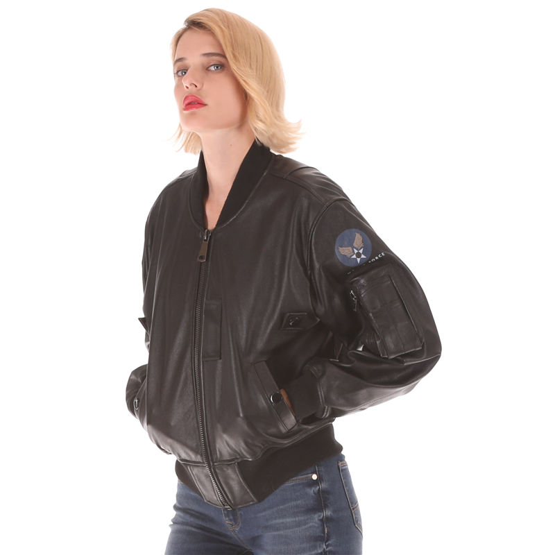 ma1真皮皮夹克皮衣空军版航空真皮外套女男修身棒球服修身厚牛皮