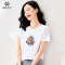 WAXY正肩短袖t恤女装夏季2022年新款韩版设计感圆领纯棉印花上衣