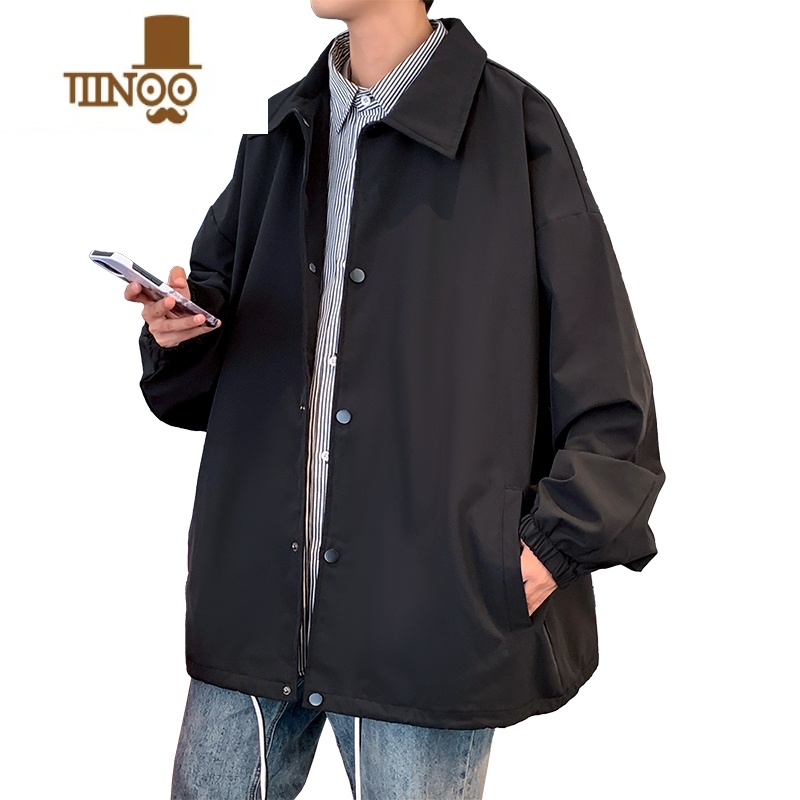 YANXU外套男士ins潮牌港风翻领工装青少年长袖宽松男款夹克上衣高清大图