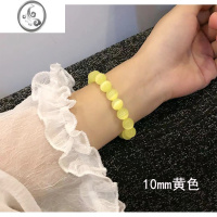 JiMi冰种白水晶猫眼石手链女款夏diy盘玩珠珠月光石手串珠子手镯 10mm黄猫眼送弹力线