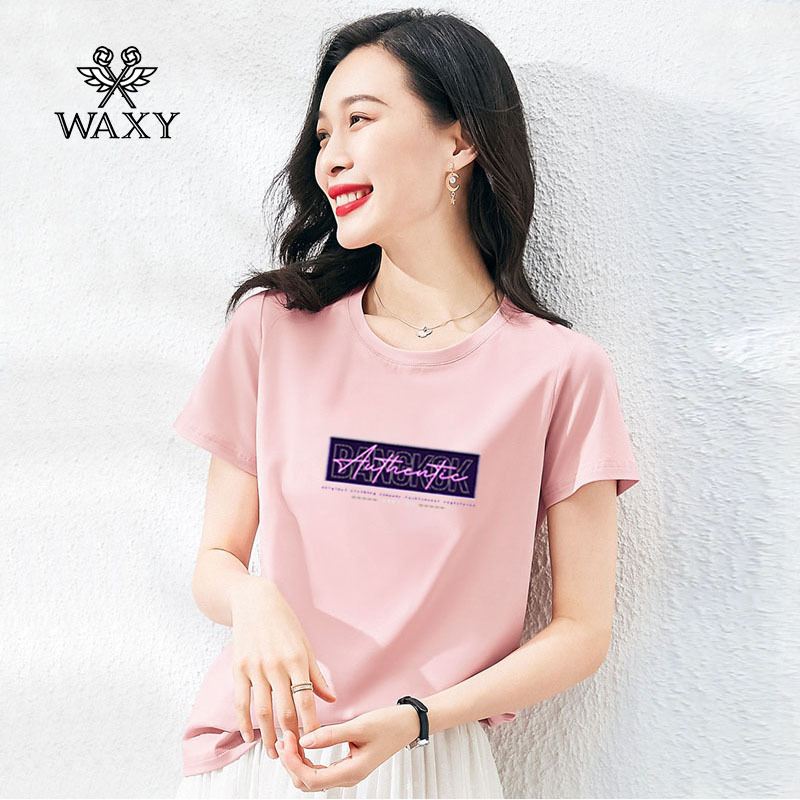 WAXY艺术设计字母印花短袖女T恤ins风外穿高档气质体恤遮肉潮流新