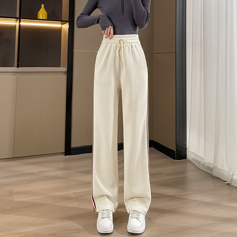 班俏banqiao运动裤女春秋灯芯绒裤子2022新款休闲高腰垂感雪尼尔阔腿