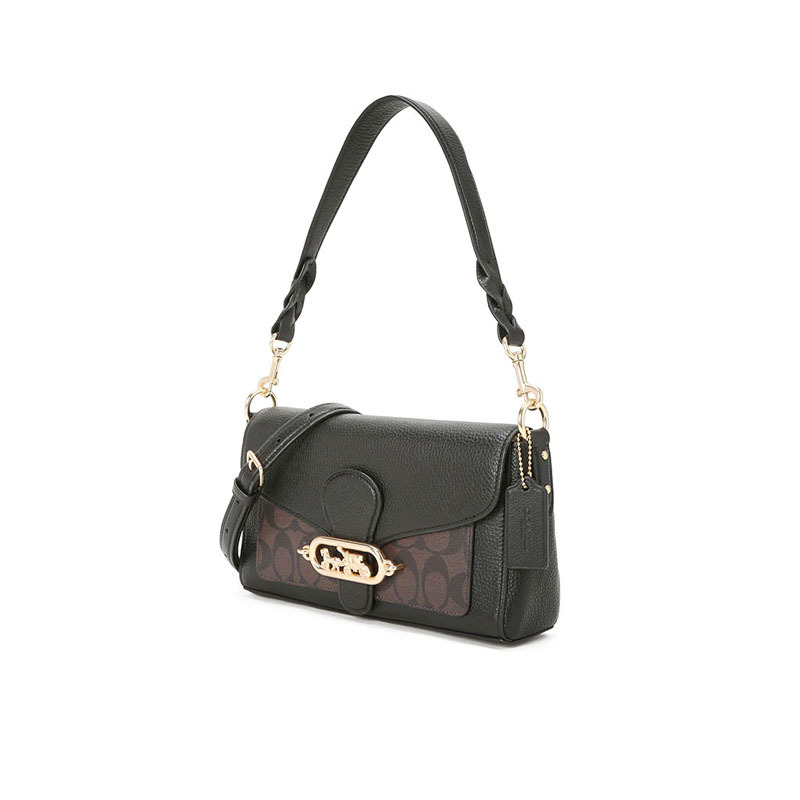 coach蔻驰女包单肩包斜挎包jade通勤肩背包小号马车标粒面皮拼织物f