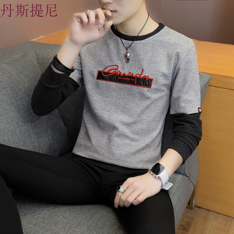 长袖T恤男装韩版修身圆领小衫秋衣服秋季卫衣男士打底衫潮流体恤
