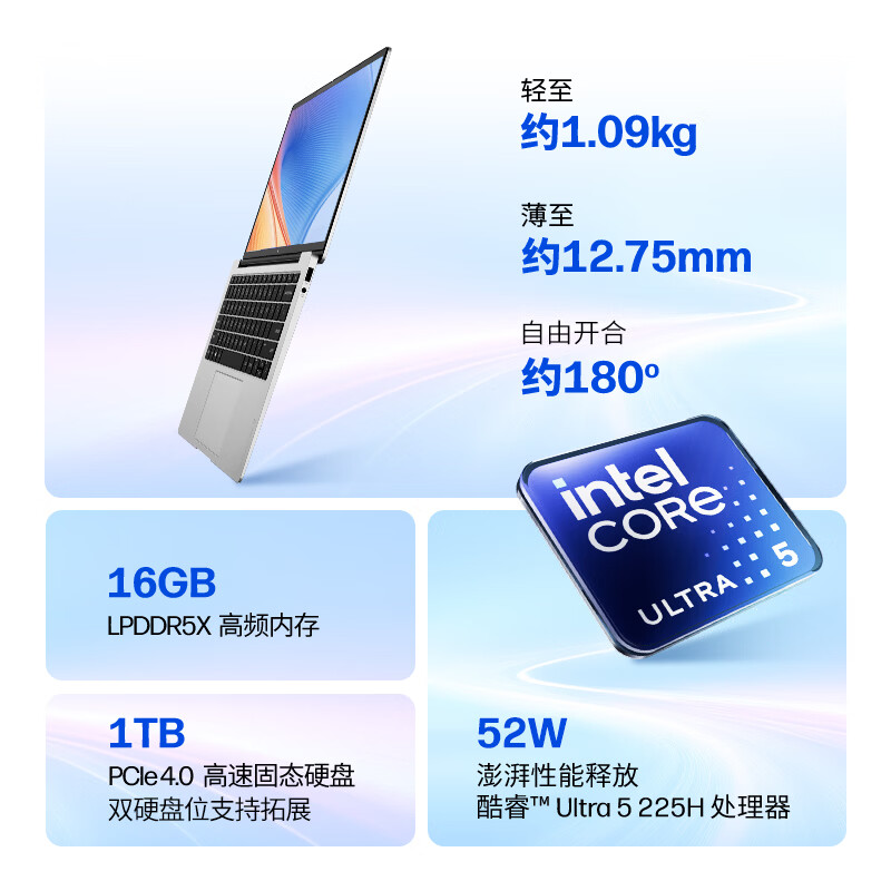 [新品]惠普(HP)星Book Pro Air 14 酷睿14-ku0030TU笔记本电脑轻薄本(Intel Ultra 5-225H 16G 1TB 2.8K 120Hz )银色高清大图