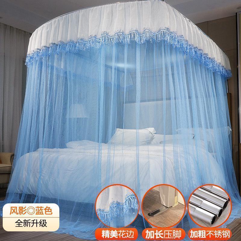 美帮汇可伸缩u型防蚊罩蚊帐家用床上1.8m1.5床2米1.2免安装折叠夏季遮光 风影-蓝/2020纱柔密支架稳包10年，装卸便捷 1.8m（6英尺）床