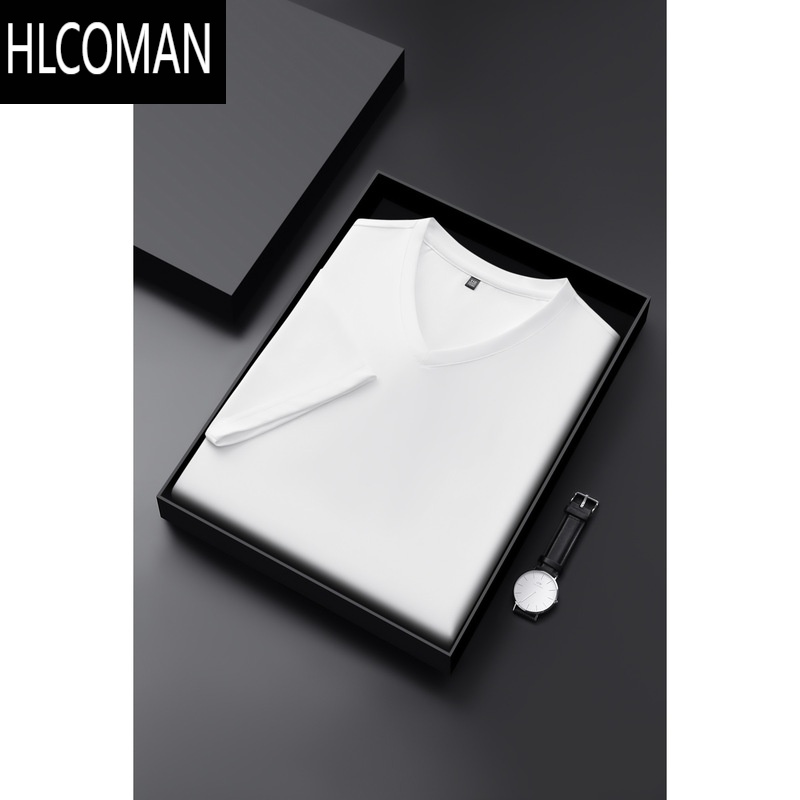 HLCOMAN混纺T恤男短袖夏季基础V领休闲短袖体恤冰丝凉感
