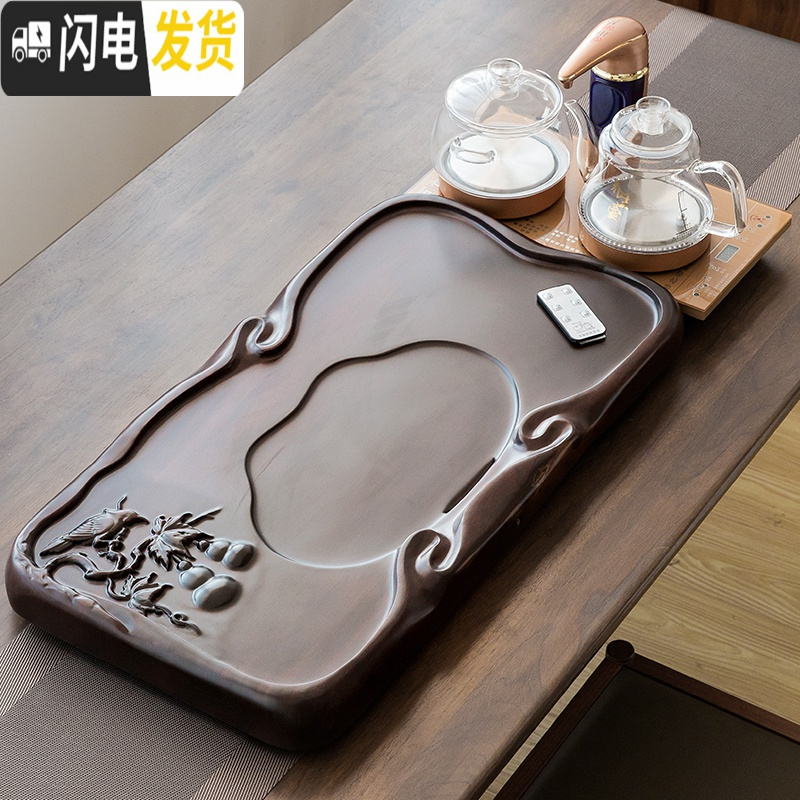 三维工匠黑檀木茶盘家用中式客厅简约实木小茶台大号整块原木茶海托盘茶具 进宝45*23