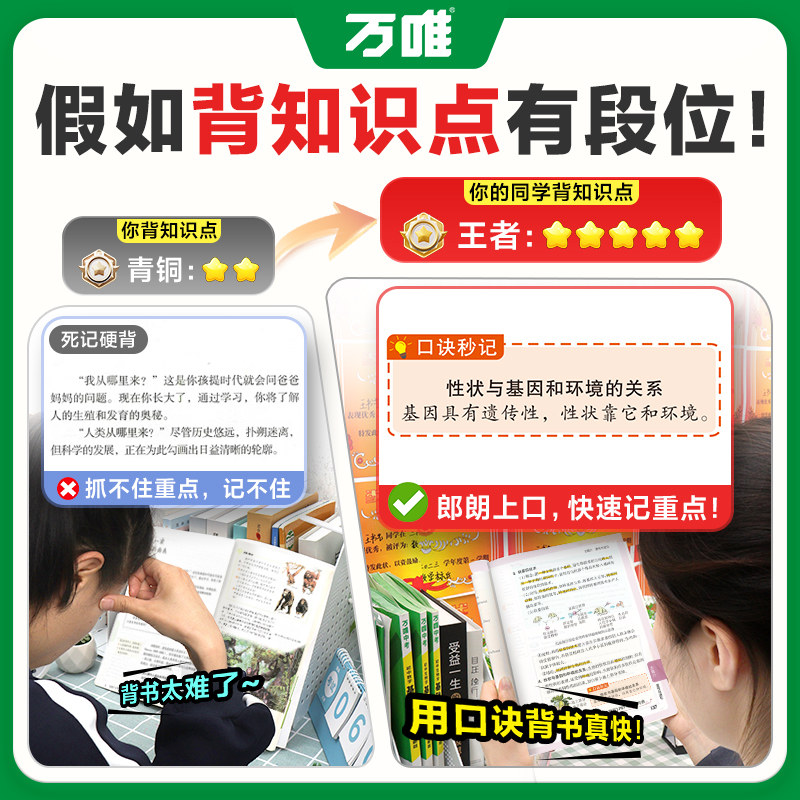 生物 初中通用 [正版]抖音2025万唯小四门口诀秒记初中生物必背知识点初一初二初三789年级基础知识妙记手册辅导工高清大图