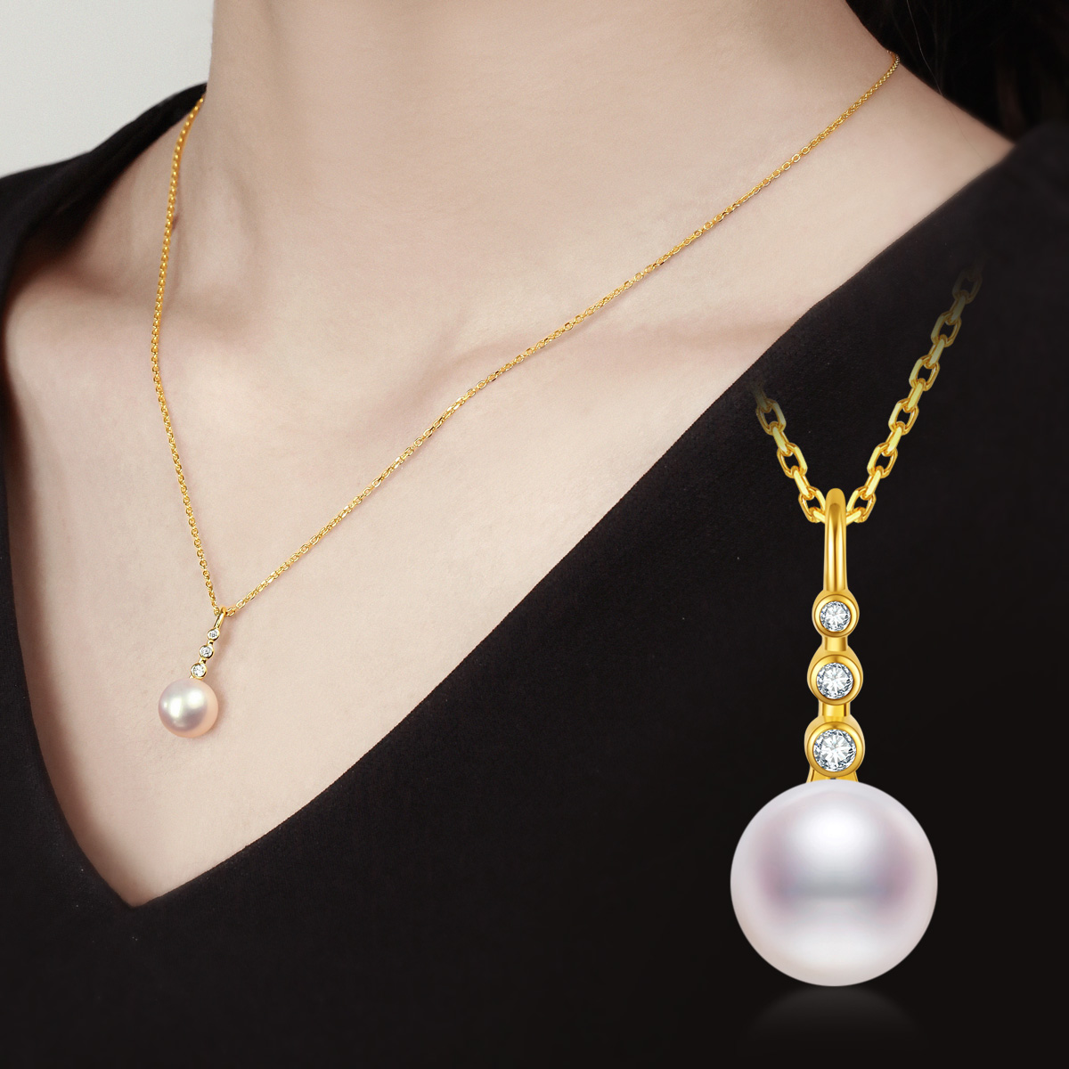 喜钻精工镶嵌89mm天然淡水珍珠吊坠参数