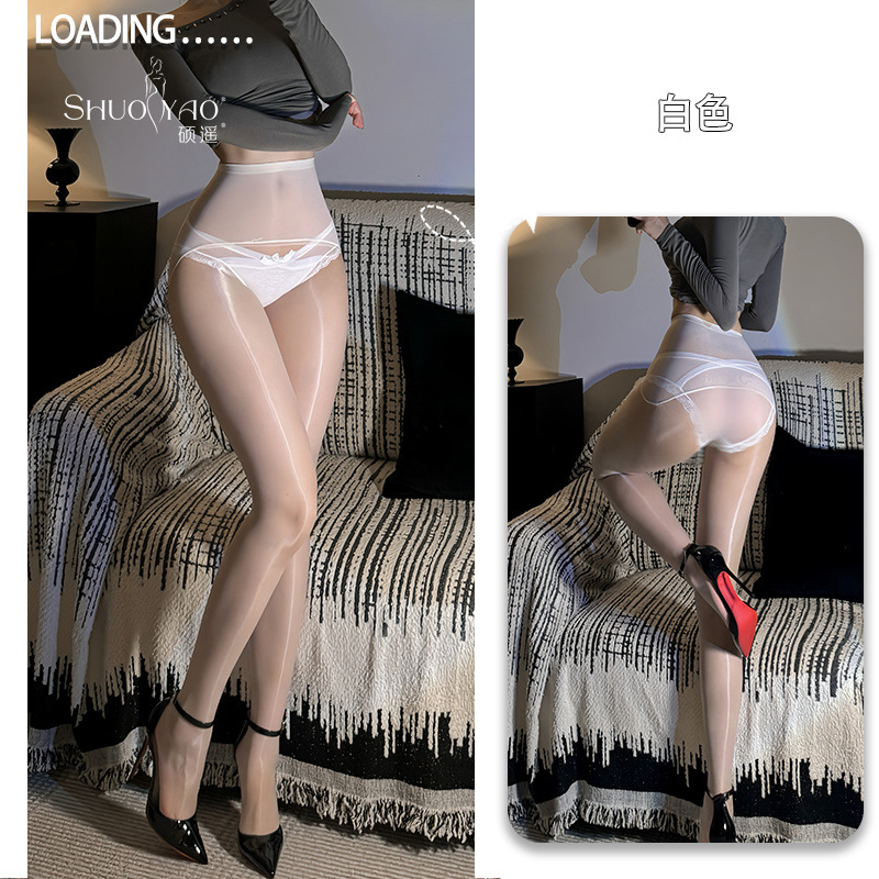 硕遥丝滑油亮无缝丝袜极光黑色性感油光无痕超薄白丝情趣丝袜A309 白色