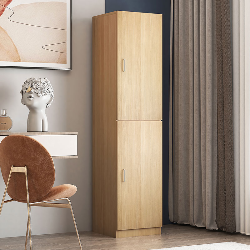 臻远 ZY-MZYG-2简约木质衣柜卧室单开门衣柜夹缝储物柜浅胡桃B款上下门高清大图