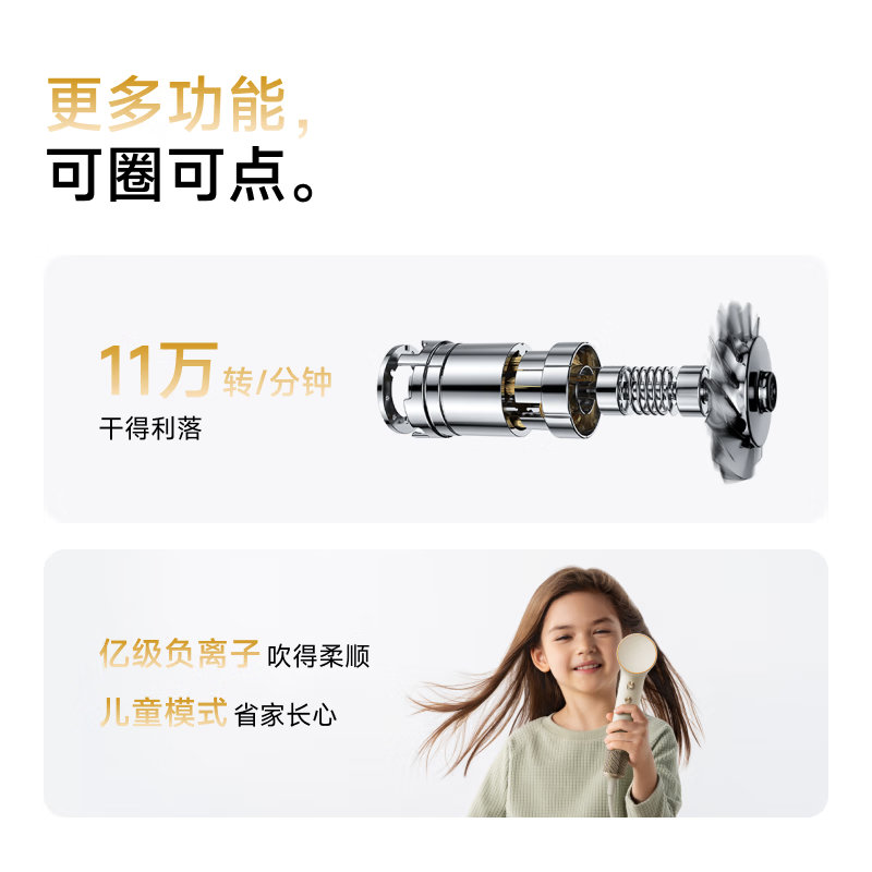 徕芬高速吹风机 Mini沙金色礼盒 速干家用电吹风 负离子护发吹风筒 生日礼物高清大图