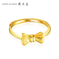 周大生黄金戒指女足金蝴蝶结女戒活口指环可爱俏皮浪漫送礼足金戒指女戒黄金饰品 女士珠宝首饰