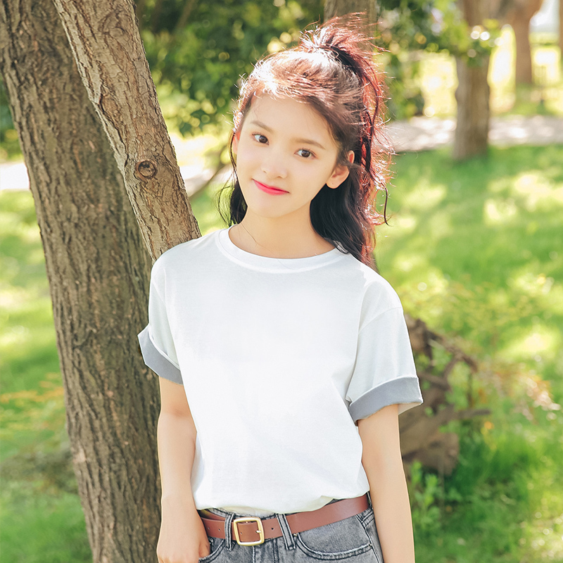 田园小清新上衣森女系校园风女装韩版学院风可爱拼色t恤女夏短袖