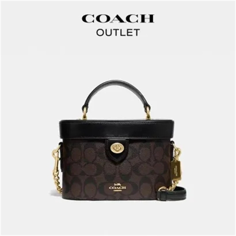 【香港直邮】蔻驰COACH 奥莱女包色块经典标志帆布GEORGIE盒子包5504 黑色