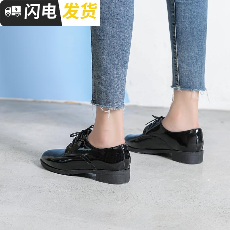 ins学生小黑皮鞋女潮秋冬韩版百搭ulzzang新款英伦风平底加绒复古启如休闲鞋休闲鞋
