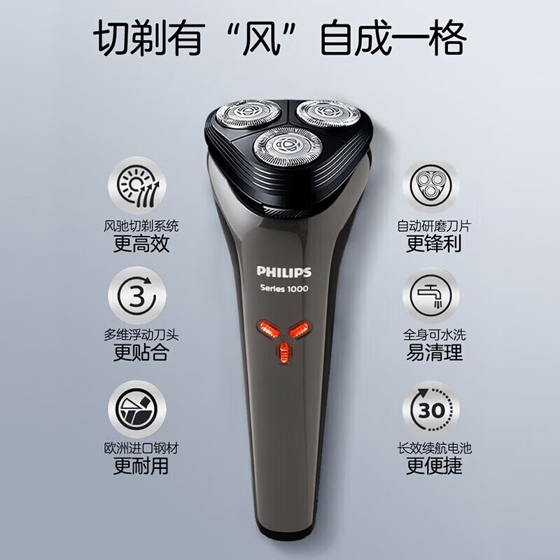 飞利浦(Philips)剃须刀S1112黑电动男士刮胡刀进口三刀头全身水洗胡须刀生日情人节新年礼物送男友送老公高清大图