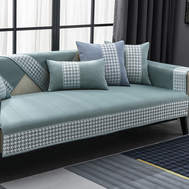 冰丝沙发垫夏季款简约现代千鸟格沙发套罩凉席坐垫垫子防滑盖布