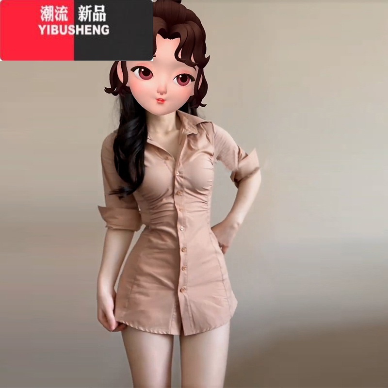 YIBUSHENG法式白色polo衬衫连衣裙女季2024年新款设计感小众修身显瘦短2 45/55kg/M 橘粉色连衣裙